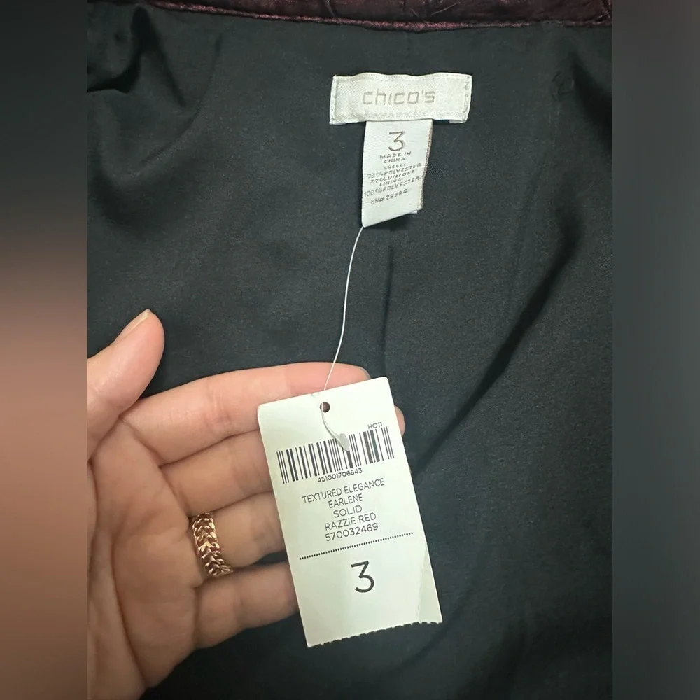 Chico’s Open Front blazer Jacket Size 3 US L Dark Red Long Sleeve NWT - Picture 3 of 4